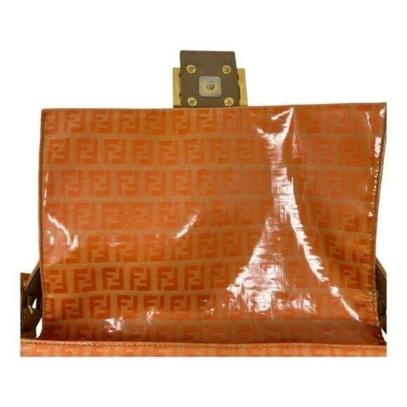 Fendi Zucchino Mama Forever Patent Leather Orange Baguette Shoulder Bag - Picture 12 of 16